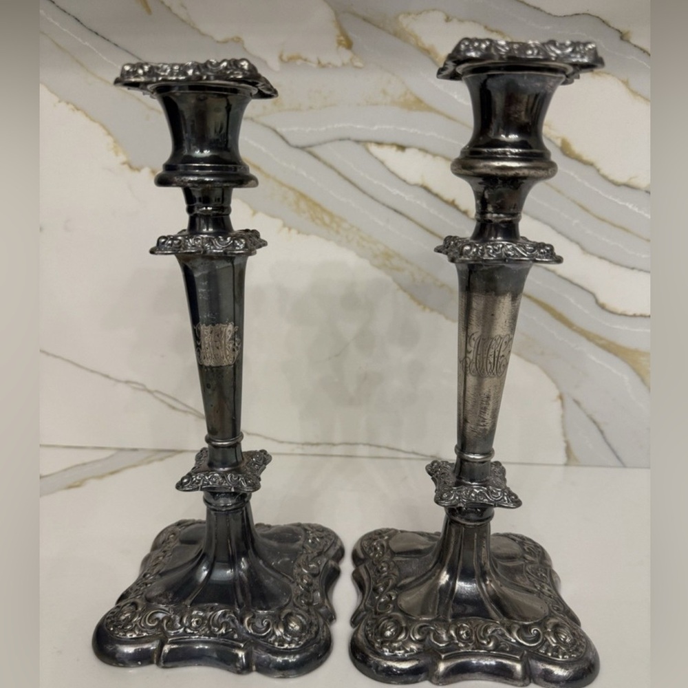 Vintage 2 Pc Candlesticks Rogers & Bro 1858-1898 Triple Plated 10” #2751